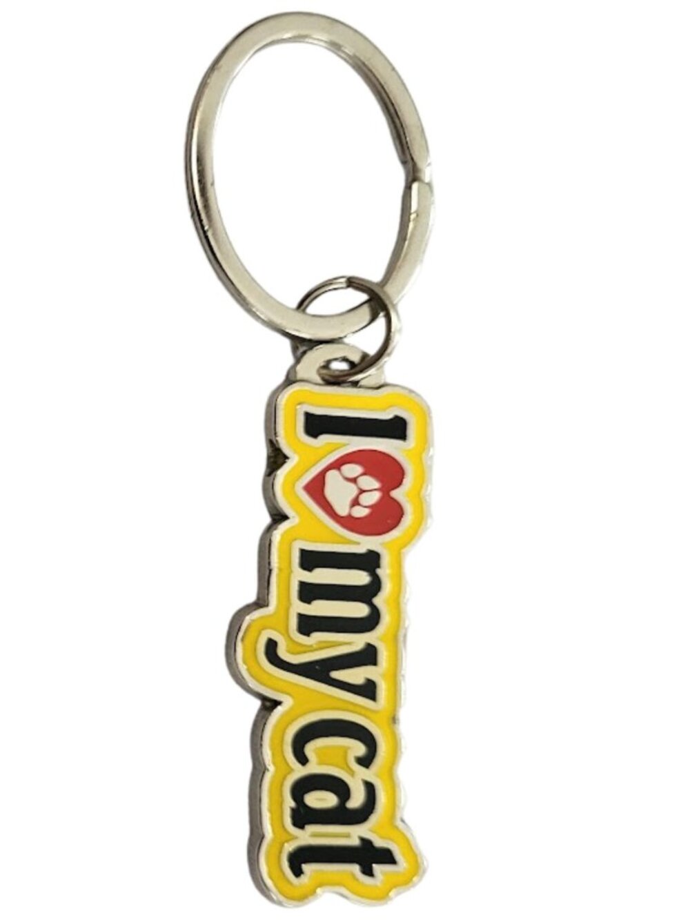 SWIBCO NW0T Yellow & Black Galaxy Keychain Silver Metal - I LOVE MY CAT